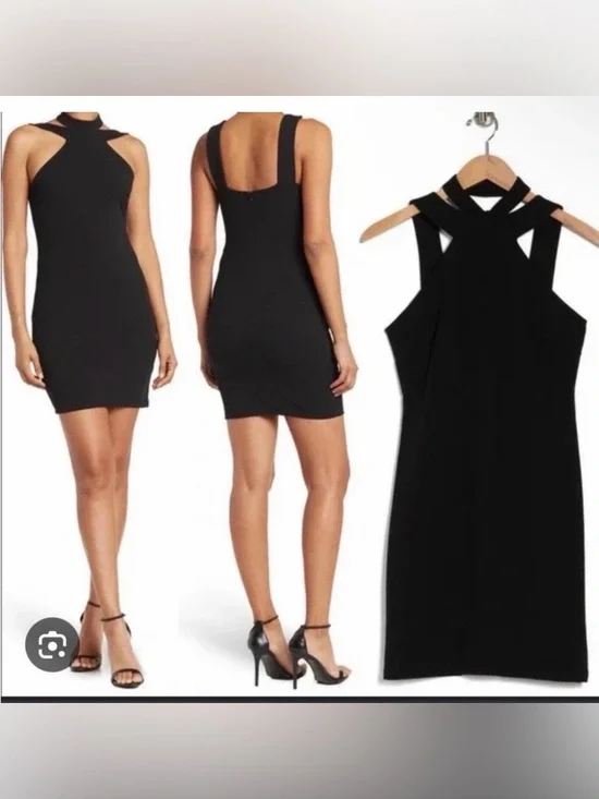 Bebe Women’s Halter top Black Dress With Choker Size Large - Picture 2 of 11